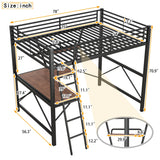 Full Size Loft Bed with Built-in Desk and Storage Shelf