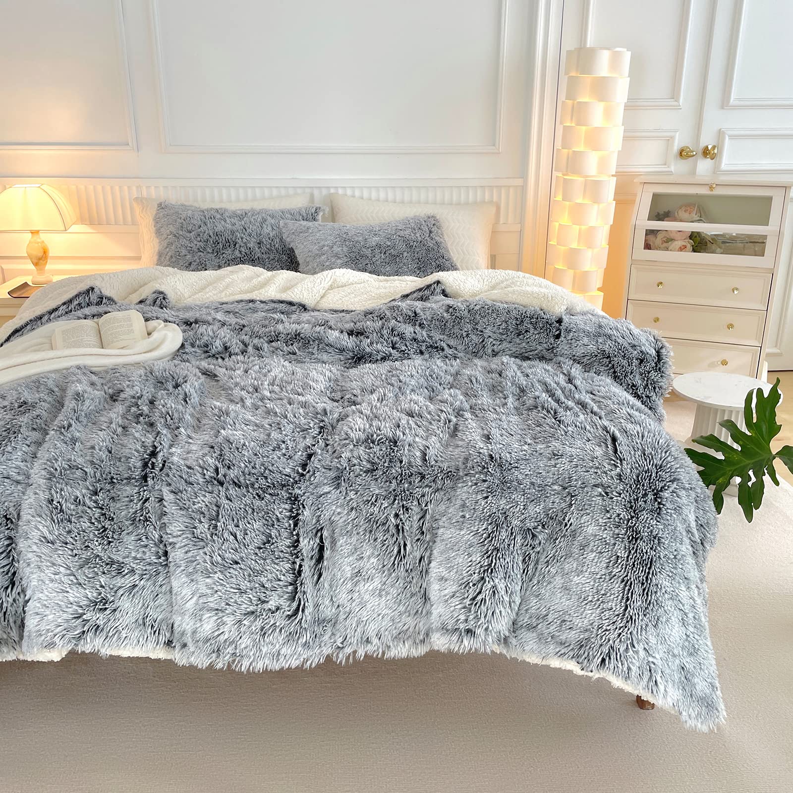 Comforter Set Twin Size 2 Pieces Winter Faux Fur Comforter Set with 1 Pillowcases Ultra Soft
