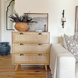 Rattan Nightstand Boho Cabinet Small Dresser