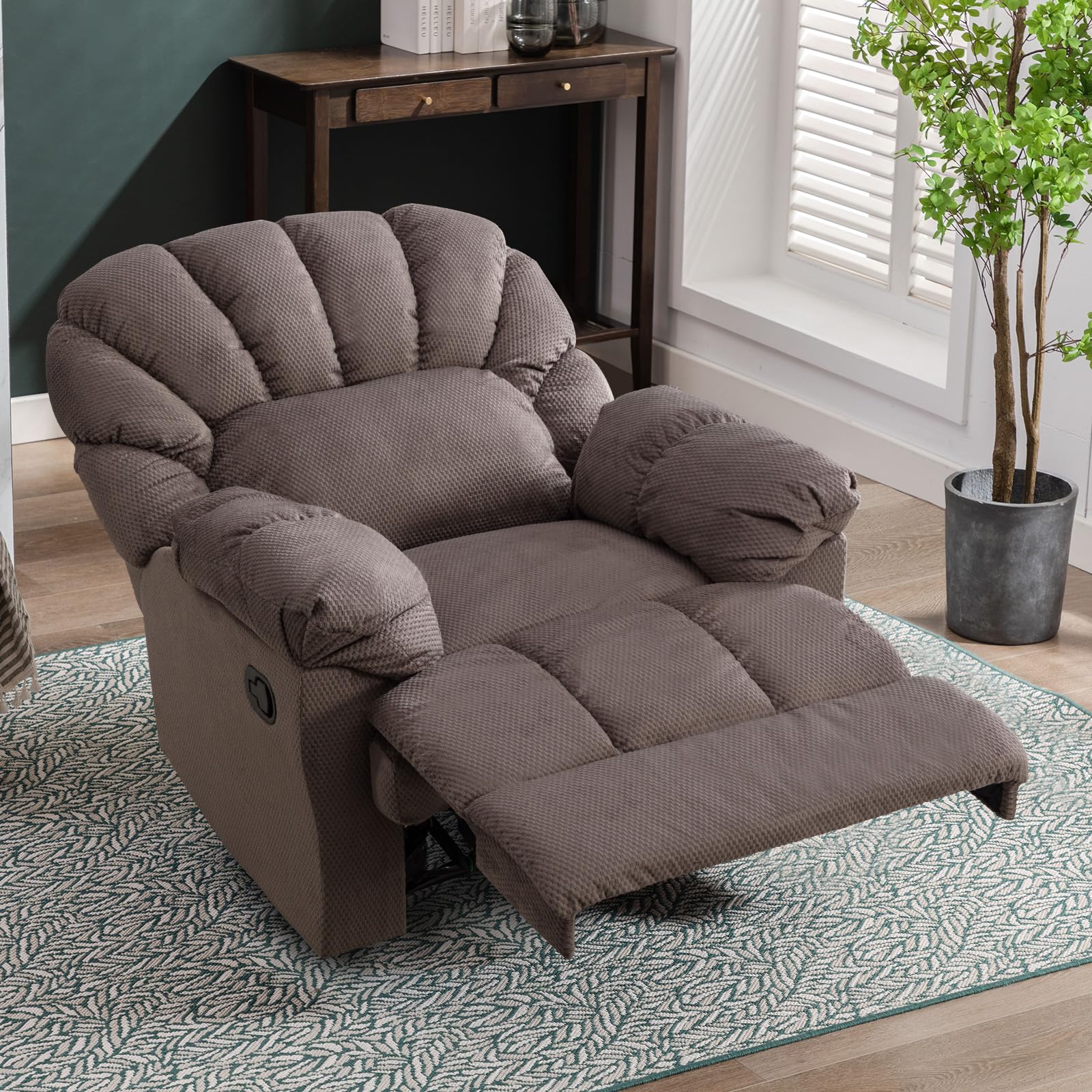 Ultra-Plush Manual Recliner Chair – Wide Backrest in Light Brown