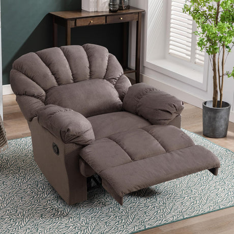 Manual Recliner Chair, Overstuffed Recliner with Soft Cushion and Wide Back, Comfy