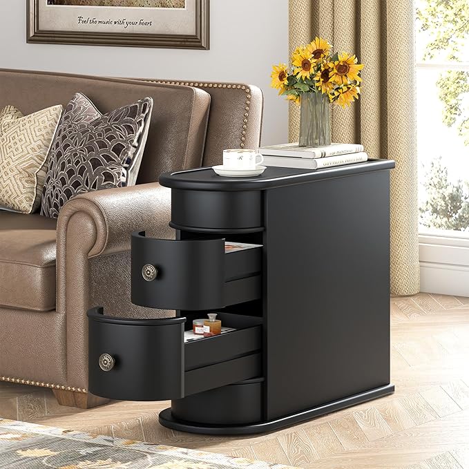End Table, Sofa Side Table with Storage No Assembly Required, Slim Nightstand