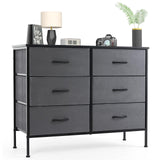 Sweetcrispy 6 Drawer Dresser for Bedroom, Fabric Chest of Drawers Dressers, Storage Tower Unit with Fabric Bins, Bedroom Dresser for Closet, Living Room, Hallway, Wood Top, Steel Frame, Grey