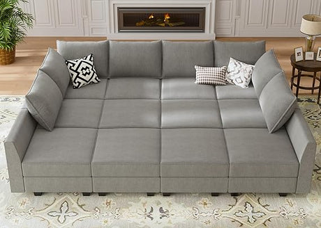Convertible Modular Sectional Sofa with Ottomans Polyester Fabric Sleeper Sectional Couch