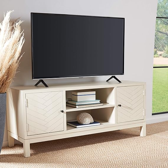 SHome Collection Ajana Distressed White and Honey Brown 2-Door 1-Shelf Media