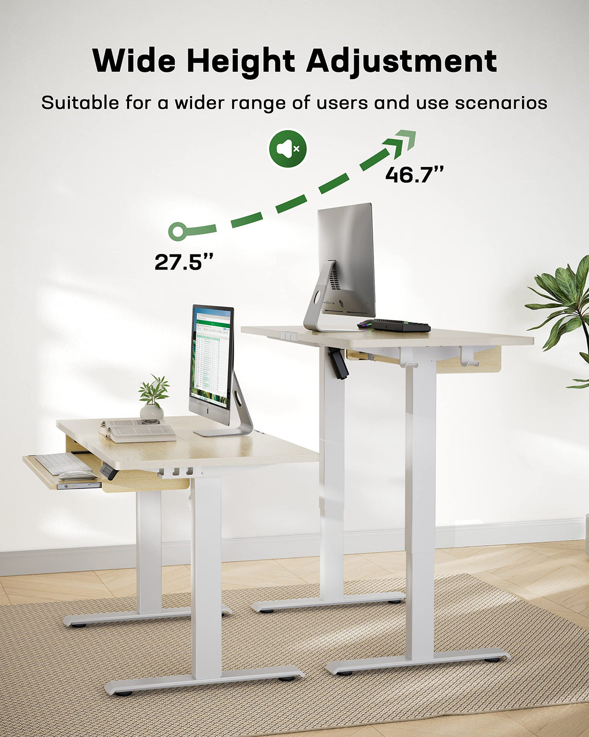 Standing Desk Adjustable Height with Extra Large Keyboard Tray,