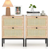 Fluted Nightstands with Drawer Storage, Bed Side Table, End Table, LED Nightstand with Charging Station,