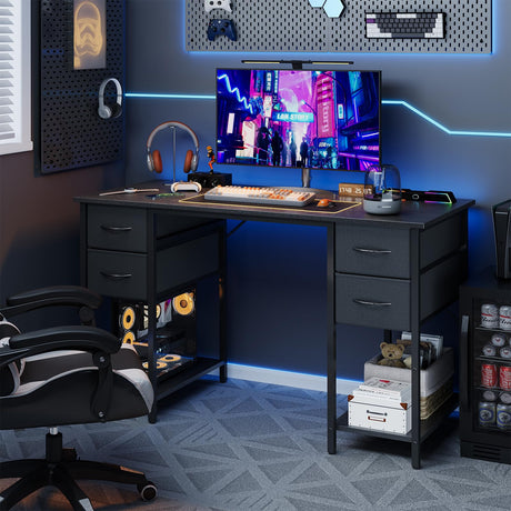 Computer Desk with 4 Drawers, 47 Inch Office Desk with Storage, Gaming Desk