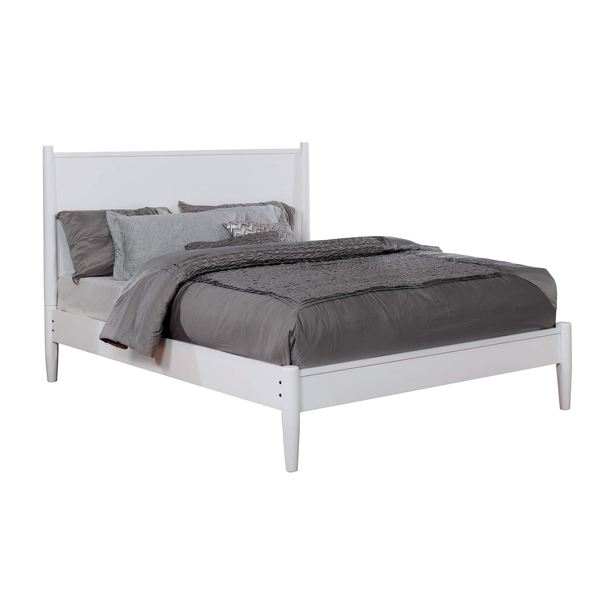 Inside + Out Vandalia Mid-Century Modern Wood 2-Piece Set, Full-Size Platform Bed and 1 Nightstand with 2 Drawers for Bedroom, White