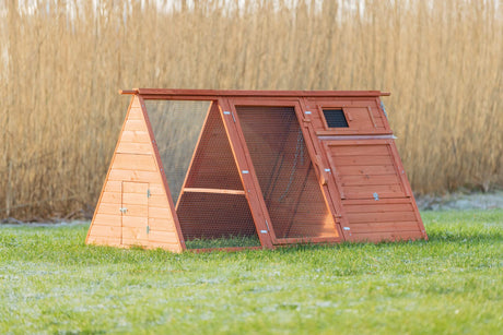 Mobile A-Frame Chicken Coop with Run, 2 Nesting Boxes, Roosting Poles, Wheels