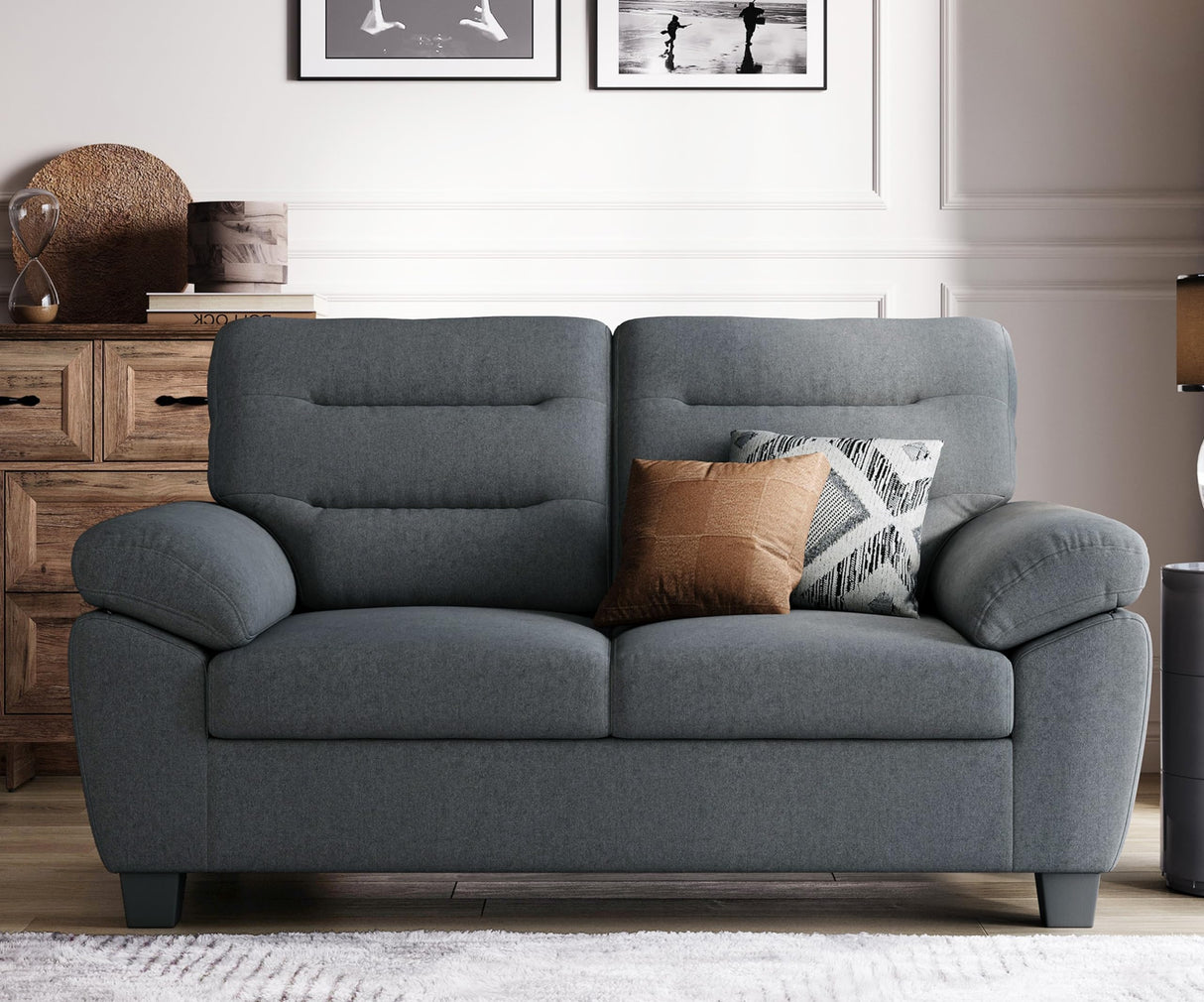 58" W Loveseat Sofa, Cloud-Like 2 Seat Couch Modern Comfy Sofa for Bedroom and Living Room, Small Sofa for Small Spaces, Bluish Grey