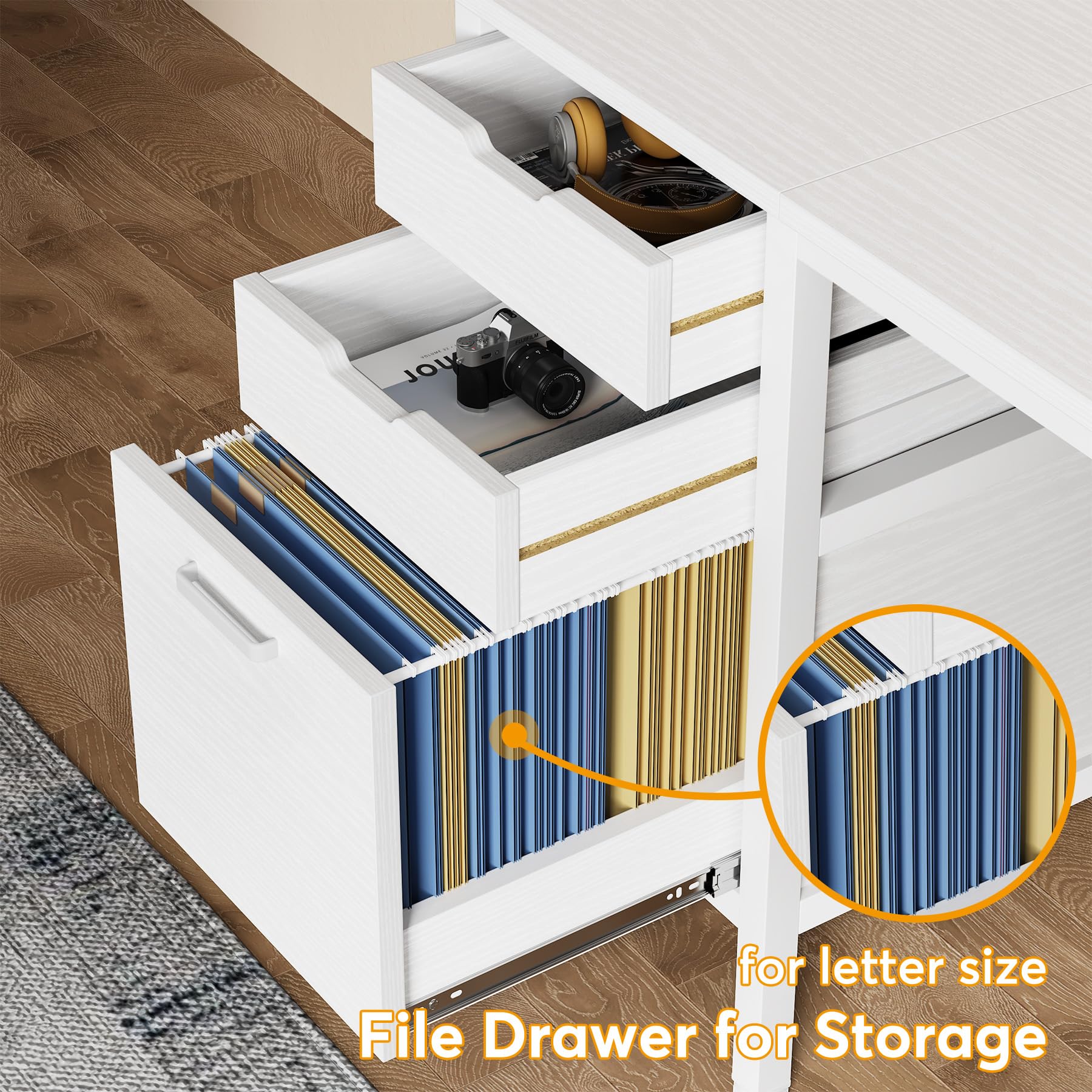 L Shaped Desk with File Drawer Cabinet, 59 Inch Corner Desk L Shaped Computer Desk