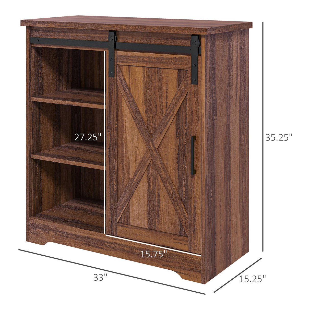 Farmhouse Coffee Bar Cabinet, 33" Buffet Sideboard with Sliding Barn Door and Adjustable Shelf, Kitchen Buffet Cabinet, Brown