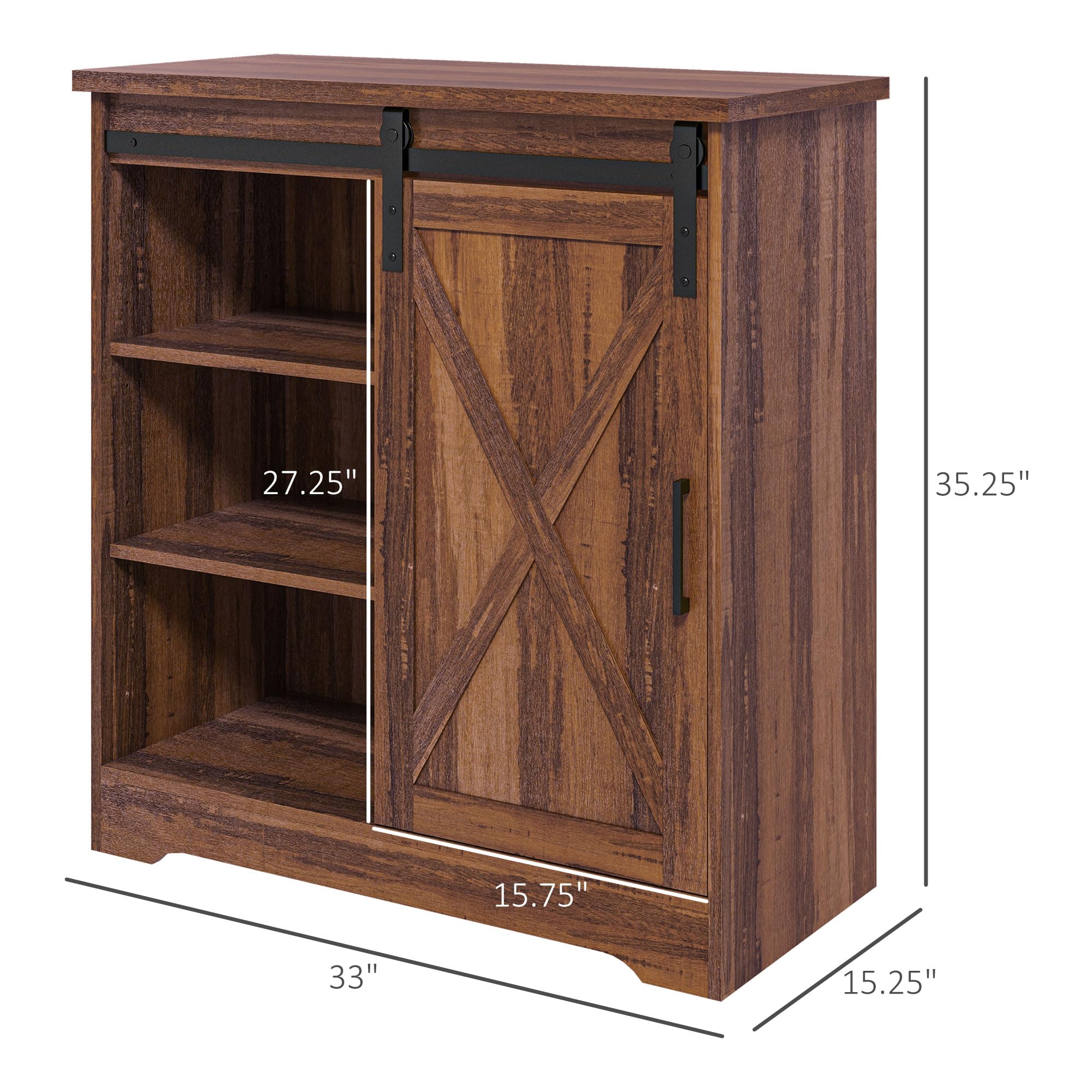 Farmhouse Coffee Bar Cabinet, 33" Buffet Sideboard with Sliding Barn Door and Adjustable Shelf, Kitchen Buffet Cabinet, Brown