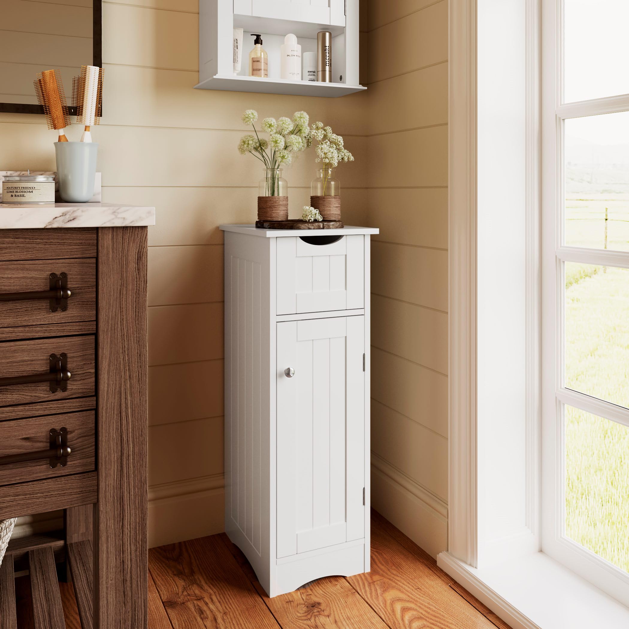 Slim, White Ashland Cabinet with Drawer