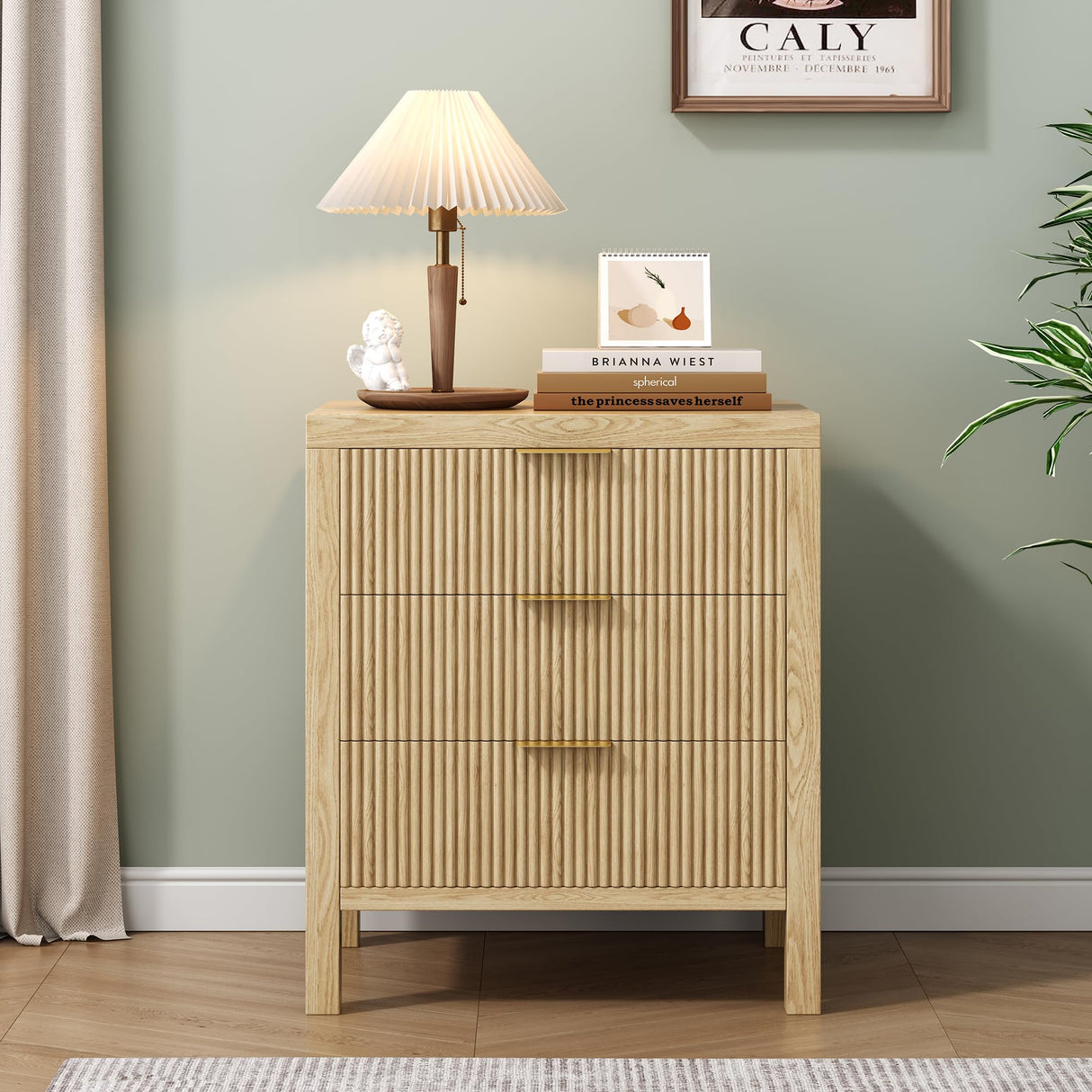 Nightstand, Small Nightstand for Bedroom, Modern Bedside Table with Wooden Frame