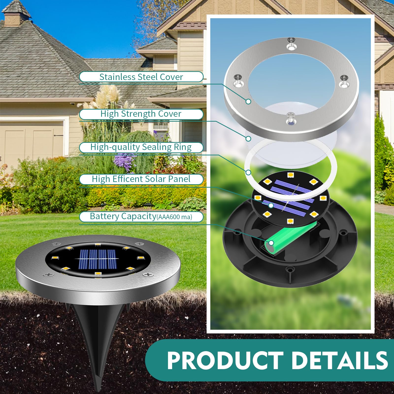 Outdoor Lights 12Packs, Solar Lights for Outside, Waterproof, Solar Garden Lights