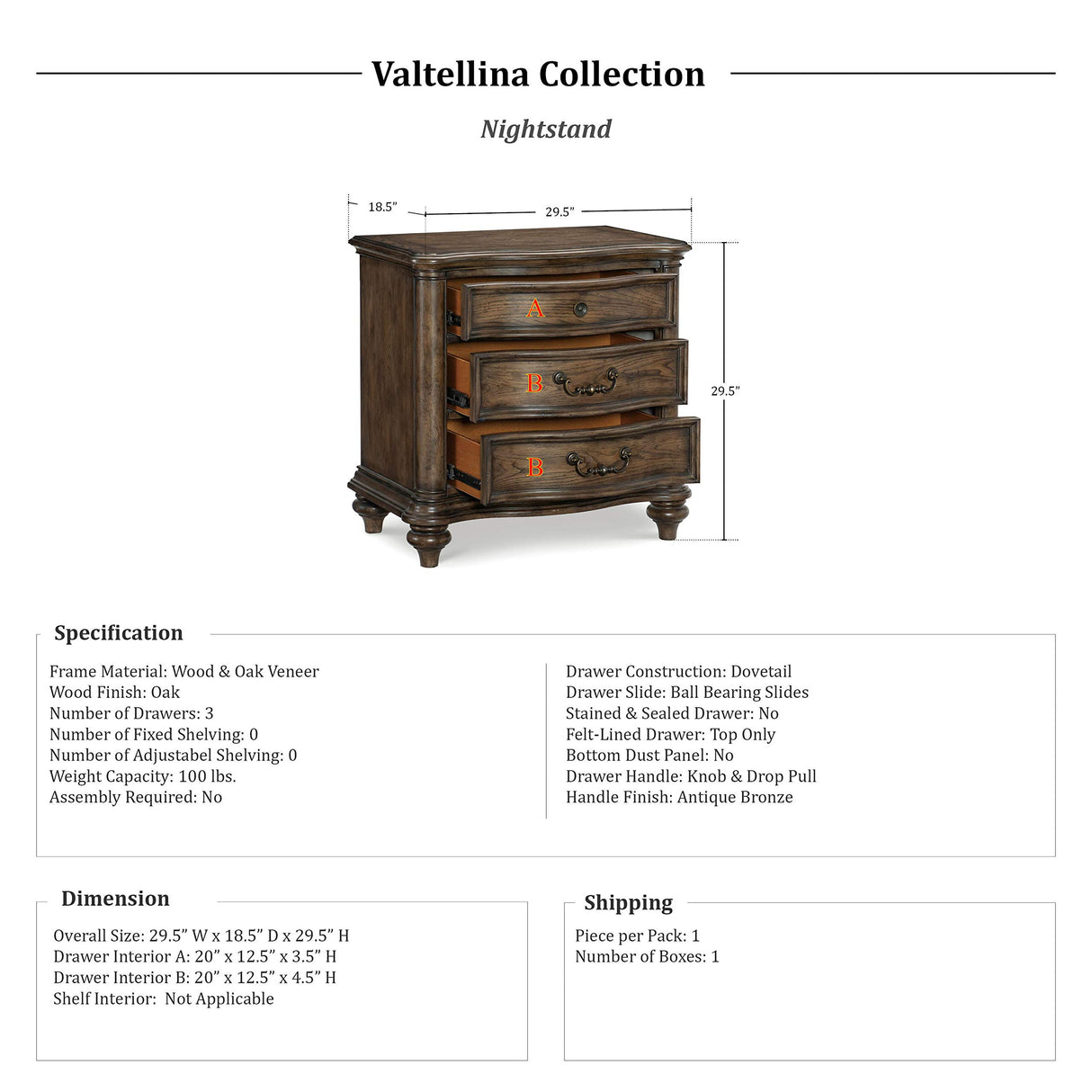 Valtellina Nightstand, Brown Oak