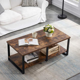 Industrial Coffee Table for Living Room, Sturdy Wood and Metal Cocktail Table