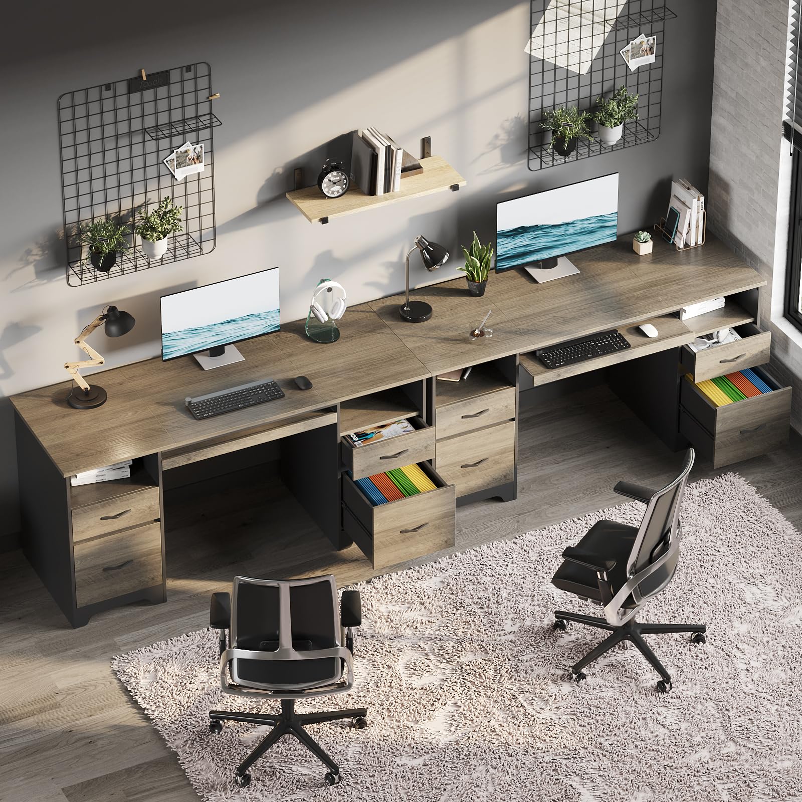 59” Computer Desk with 4 Drawers, Office Desk with Storage, Industrial