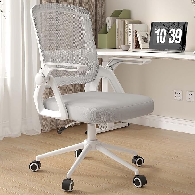 Office Computer Desk Chair Ergonomic Mesh Flip-Up Arms Comfy Chair with Mid Back