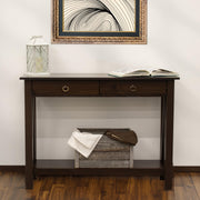 Sunnydaze Console Table for Entryway with Drawers - 31" H Solid Pine Sofa Table with Shelf for Living Room - Dark Brown
