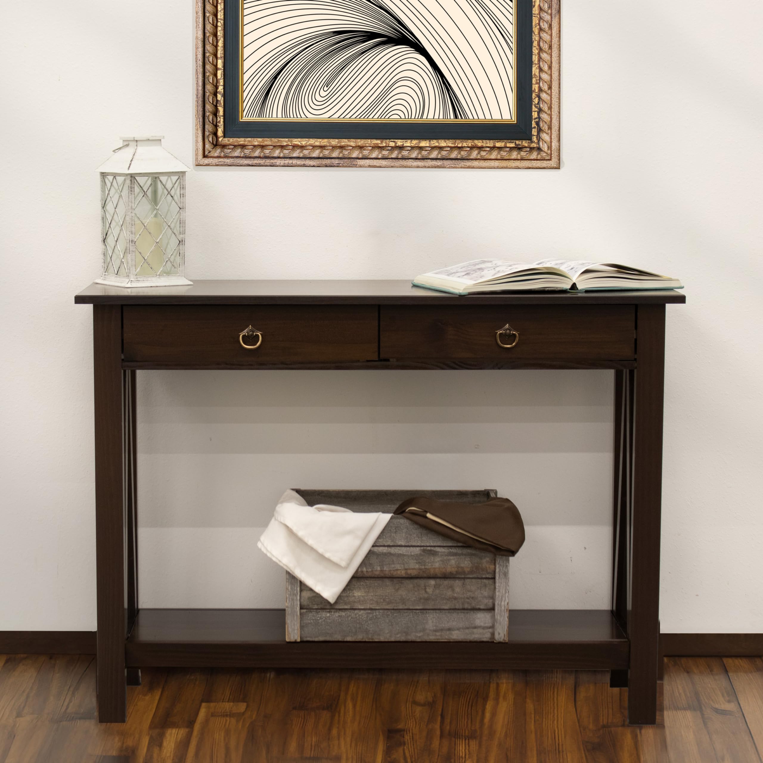 Sunnydaze Console Table for Entryway with Drawers - 31" H Solid Pine Sofa Table with Shelf for Living Room - Dark Brown