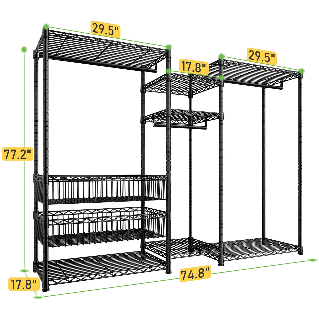 77" H Clothes Rack Heavy Duty Loads 900LBS Metal Clothing Racks for Hanging Clothes Adjustable Clothing Rack