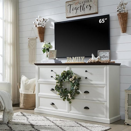 Farmhouse Nightstand with Charging Station, 3 Drawer Dresser for Bedroom