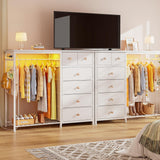 White Dresser for Bedroom with Hanging Rack and LED Lights 6 Drawer Dressers