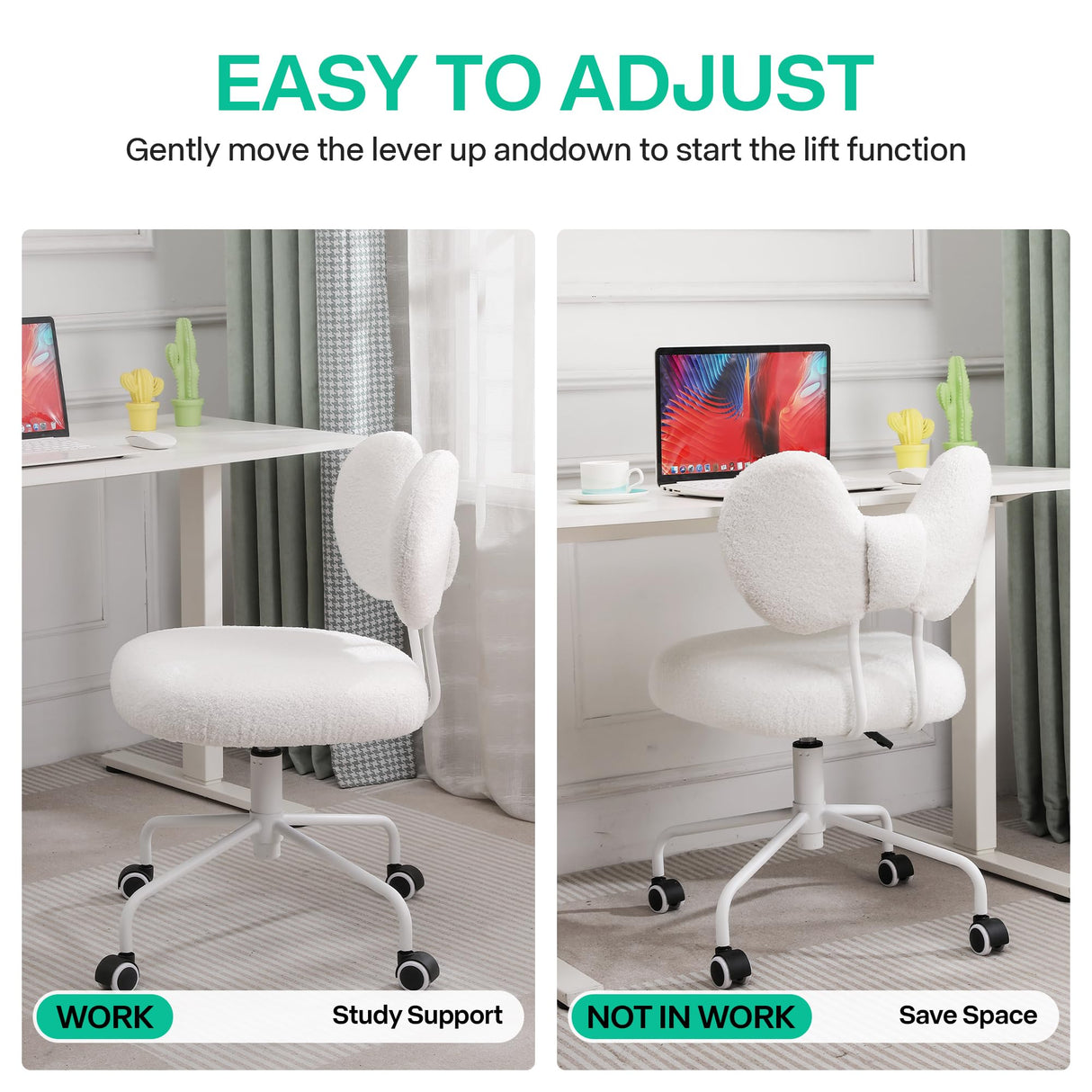 Armless Desk Chair with Wheels - Adjustable Swivel Office Chair