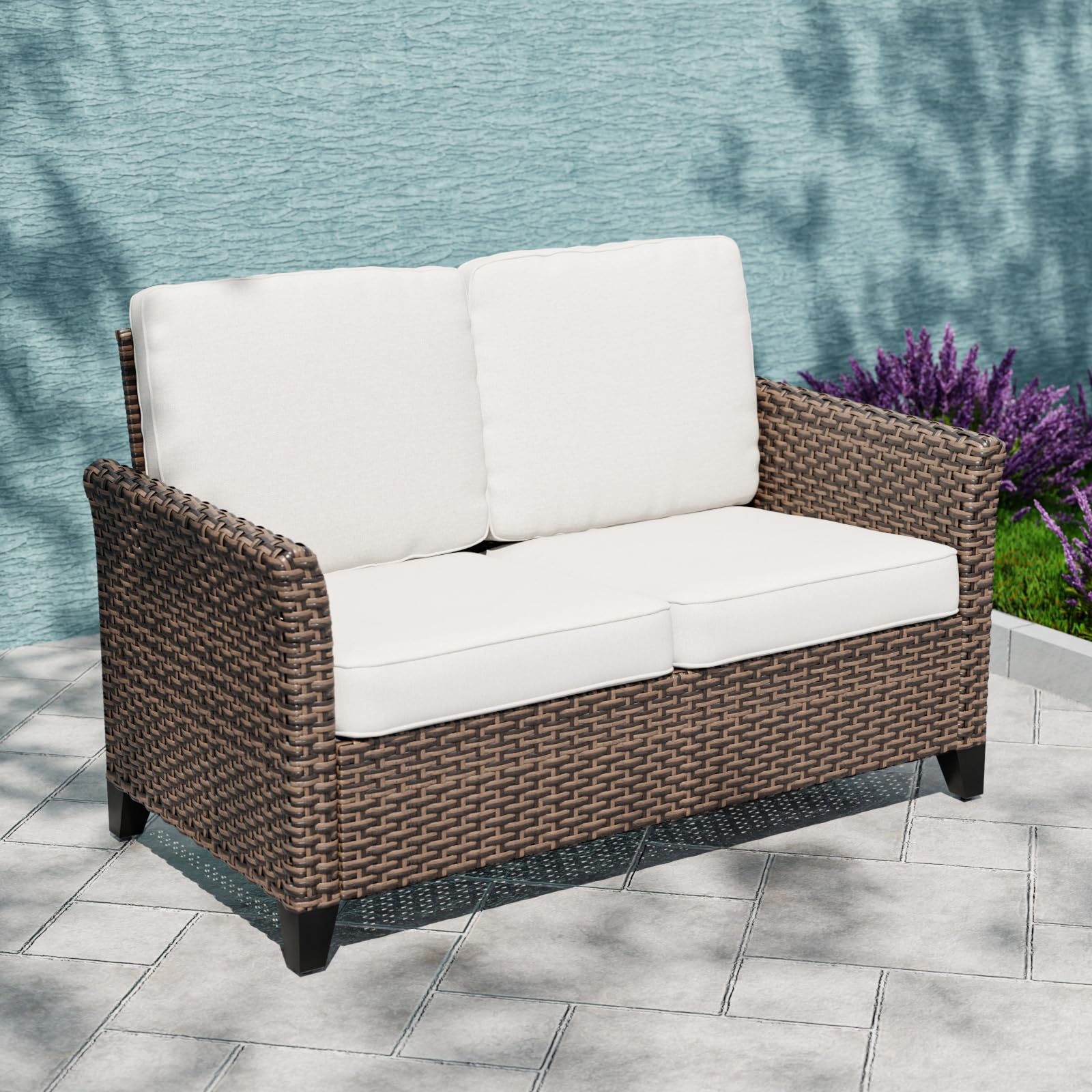 Harbor Retreat Outdoor Sofa, 2 Seat Rattan Loveseat Sofa with Cushions