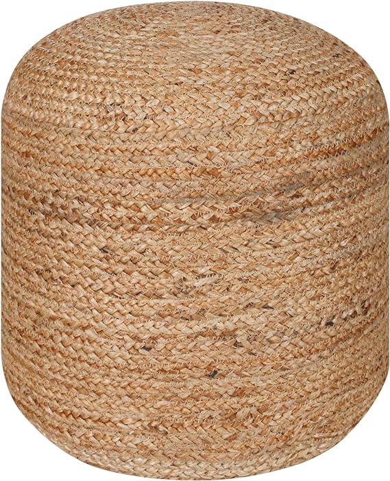 Jute Pouf Ottoman - Ivory, Boho Foot Rest Stool with Filler for Sofa, Kids Bedroom