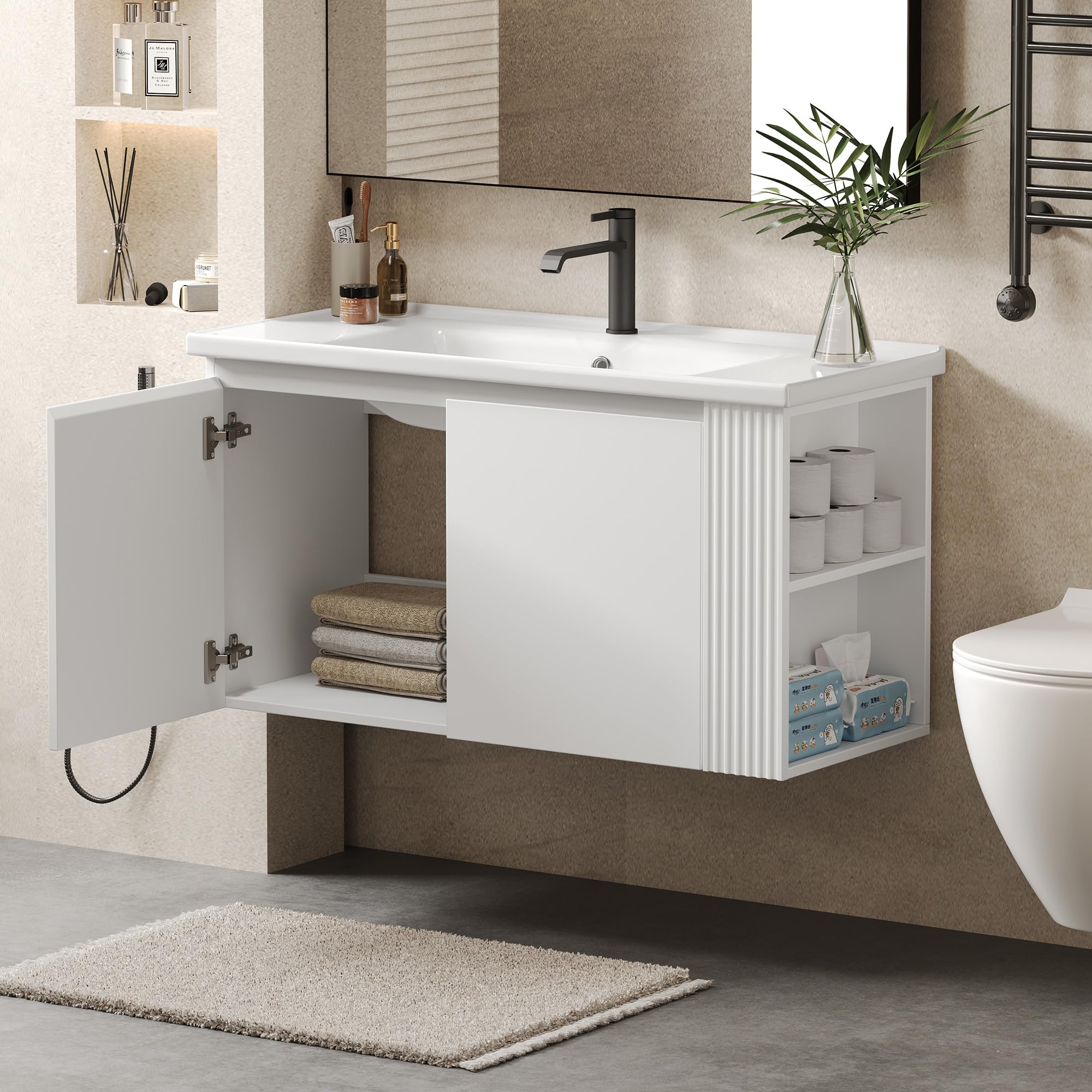 36" Bathroom Vanity with Sink, Wall Mounted Bathroom Vanity Cabinet