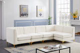 Furniture 604Cream-Sec5B Alina Collection Modern | Contemporary Velvet Upholstered Modular Sectional with Deep Channel Tufting, 116.5" W x 58.5" D x 31" H, Cream