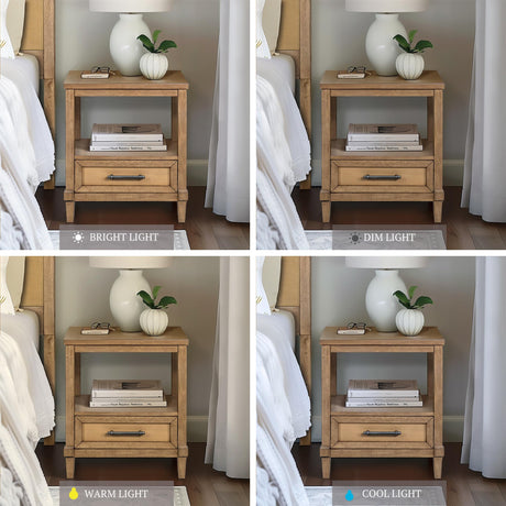 Martha Stewart Salina Drawer Nightstand for Bedroom Nightstand with Drawer Lily Pond Collection Bedside Table Cottage Design, Natural Cane Details Coastal Bedroom Furniture, 26" H Toasted Almond