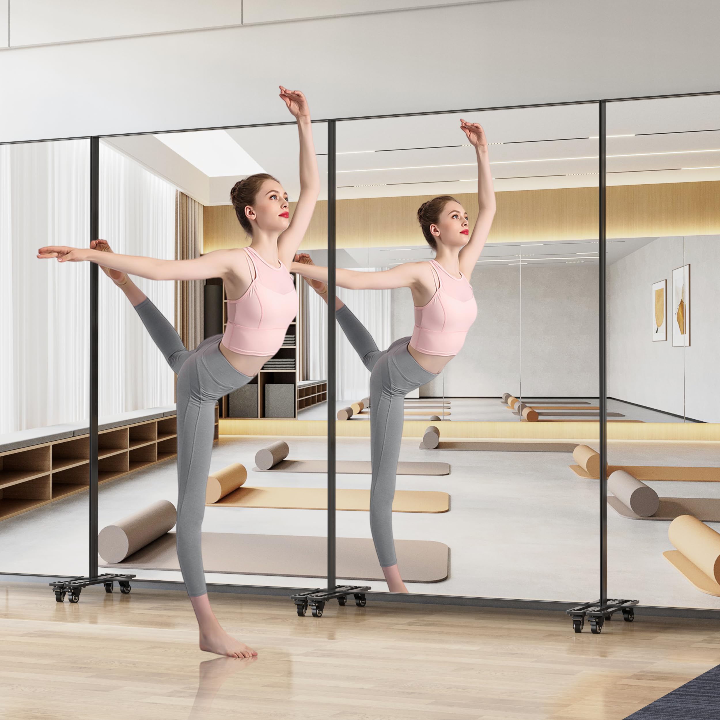 Full Length Mirror with Wheels - 360° Swivel Rolling Floor Mirror