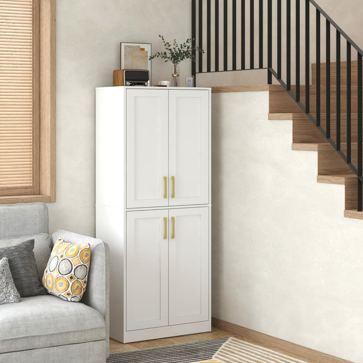 Storage Cabinet, Kitchen Cabinet with Doors & Shelf, Tall Storage Cabinet for Bathroom,