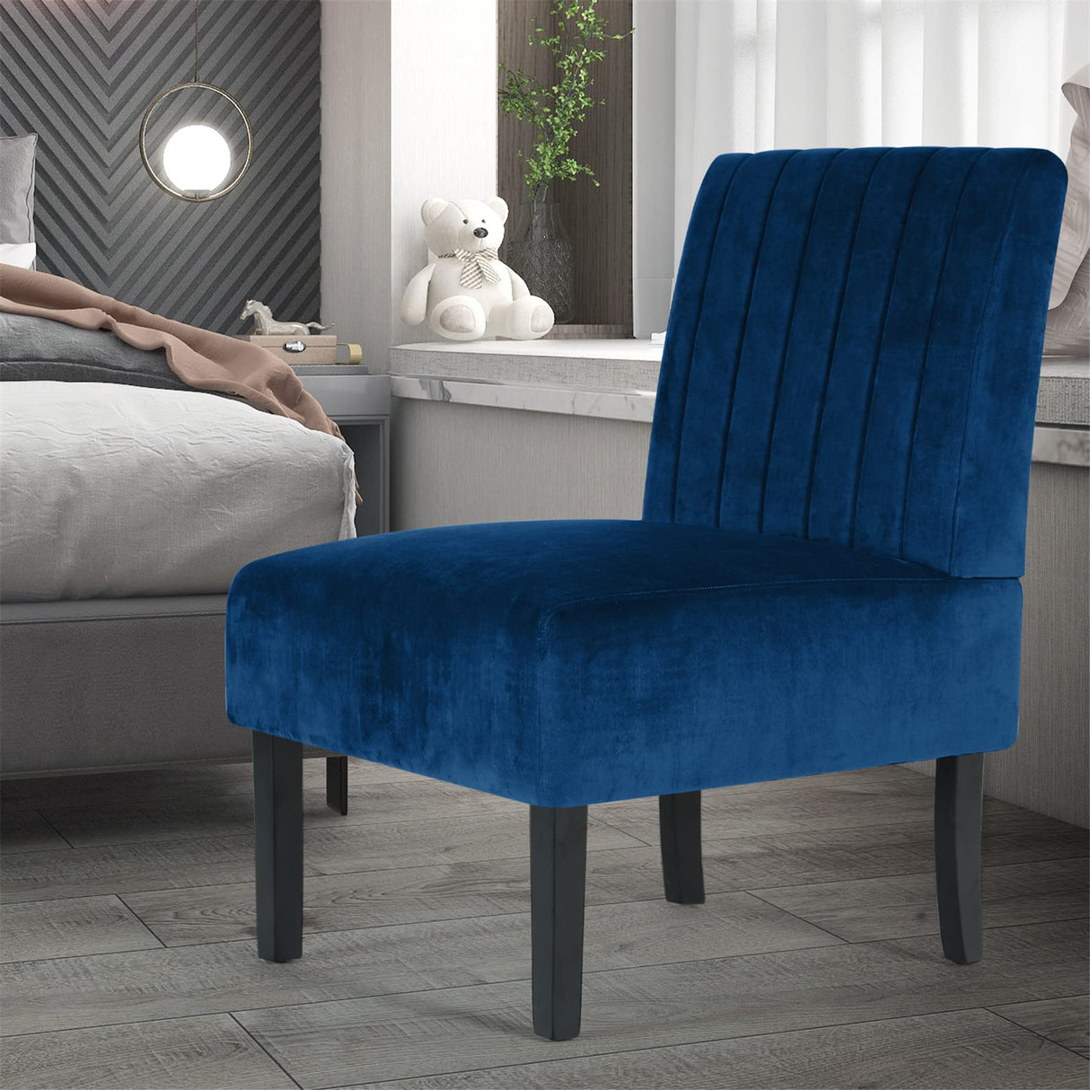 Modern Velvet Armless Accent Chair Decorative Slipper Chair Vanity Chair for Bedroom,