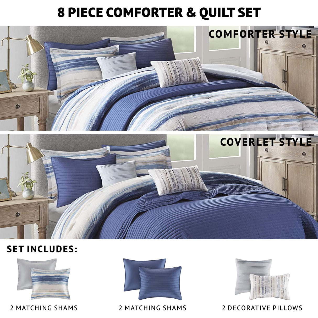 Marina Comforter Quilt Combo Set - Modern Luxury Design, All Season Down