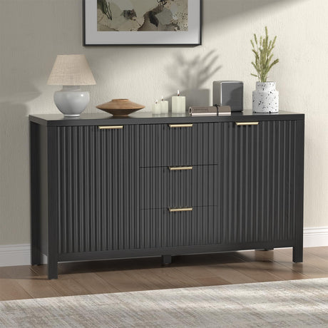 Storage Cabinet Fluted Sideboard Buffet Cabinet with 2 Doors and 3 Drawers