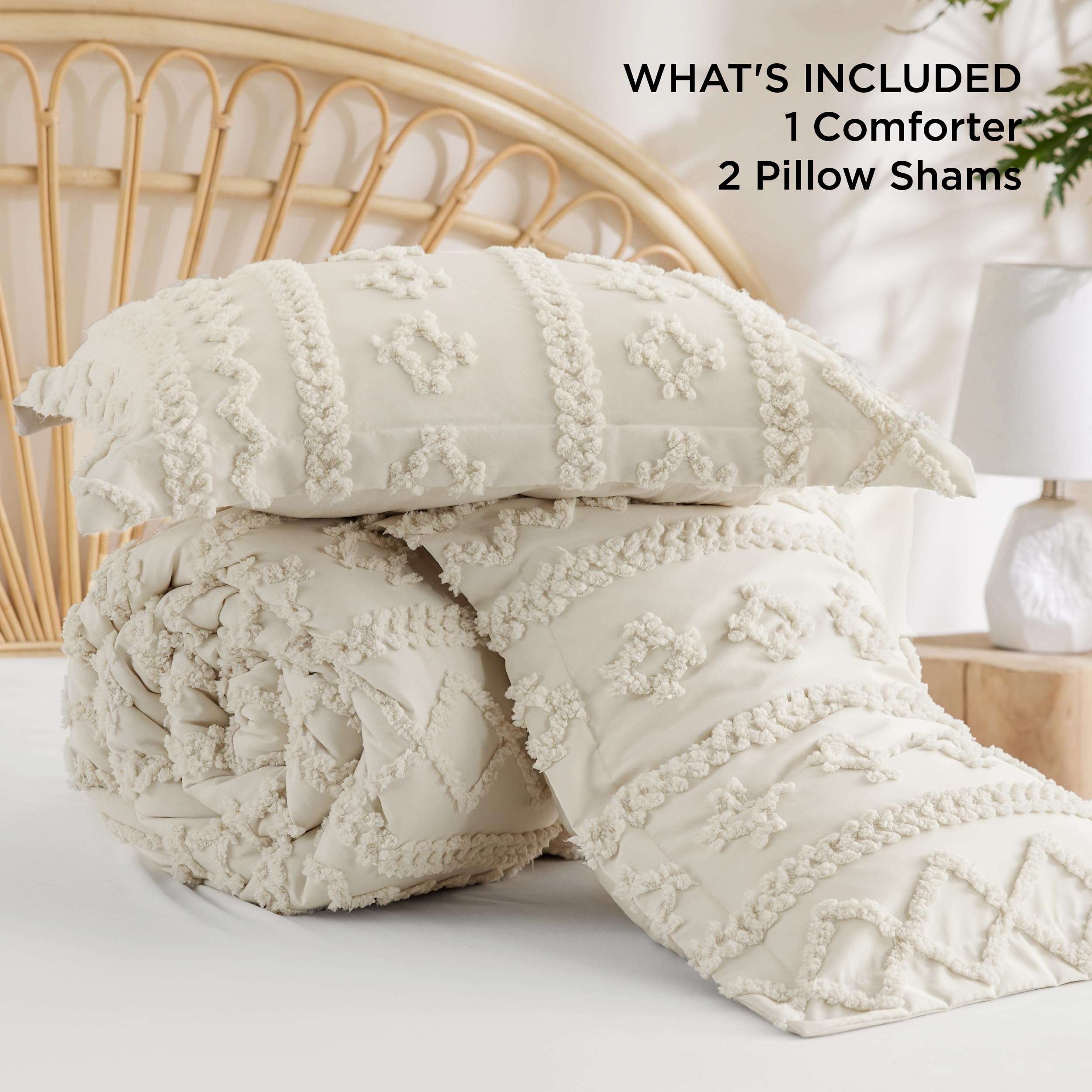 tufted Boho Comforter Set California King - Beige Boho Bedding Comforter Set, 3 Pieces