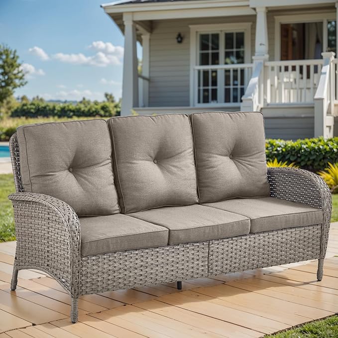 Outdoor Loveseat Sofa 2-Seat PE Wicker Outdoor Couch with Coffee Table