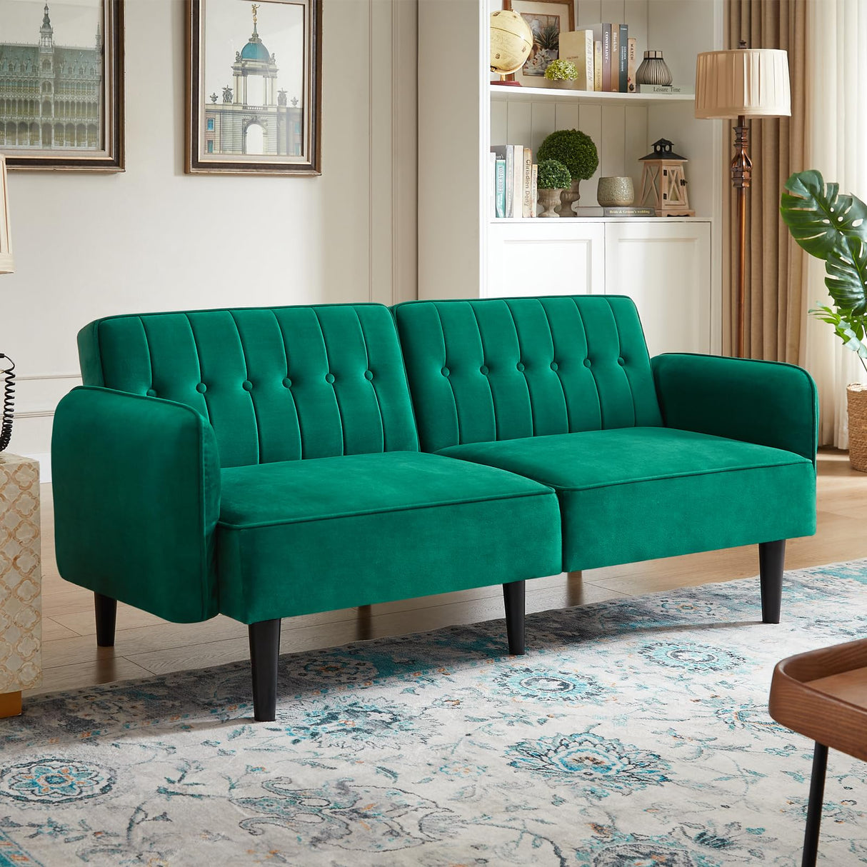 Loveseat Sofa Bed, Green Couch Bed Mid-Century Modern Sleeper Sofa,