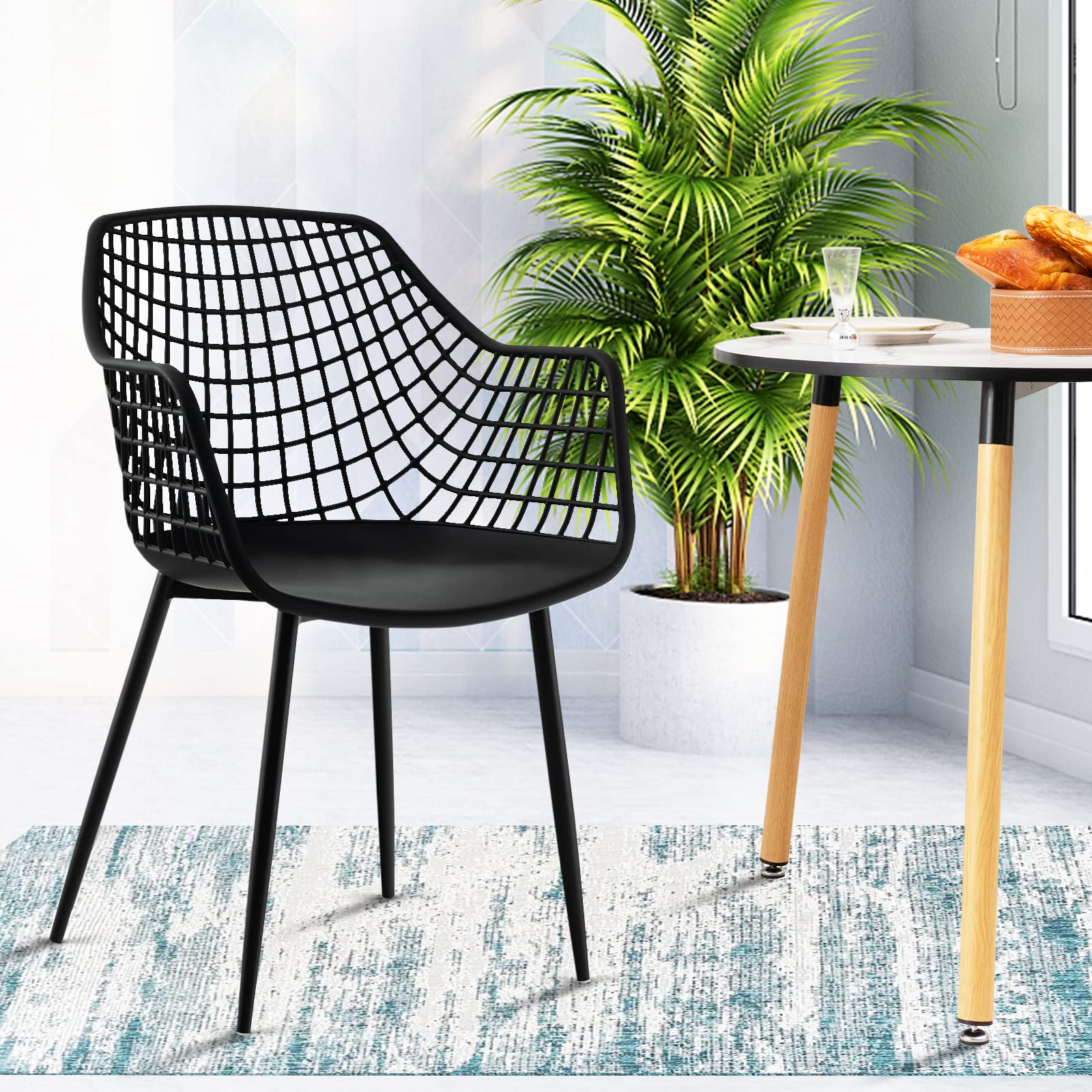 Modern Dining Chairs Set of 4 - Black Arm Chair with 15" High Backrest