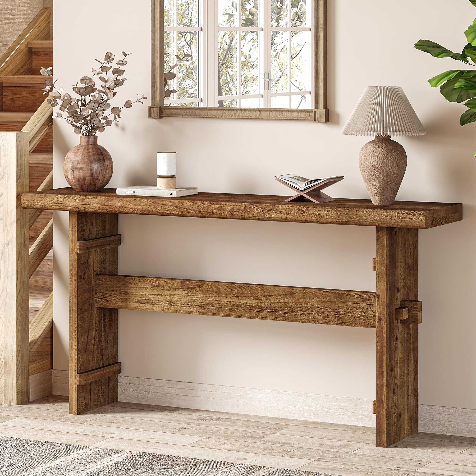 63-Inch Solid Wood Console Table - Farmhouse Entryway & Hallway Sofa Table