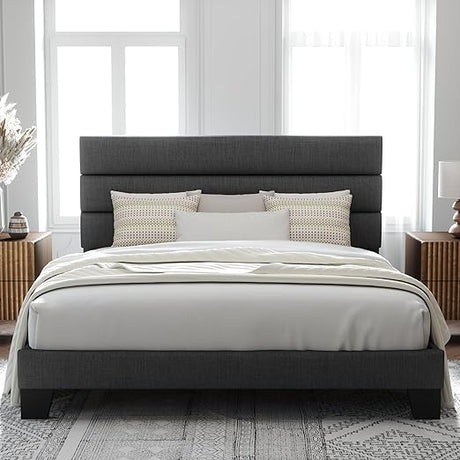 Full Size Platform Bed Frame with Fabric Upholstered Head