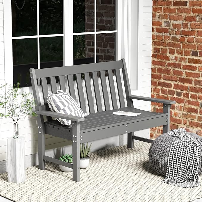 2-Person Outdoor Garden Park Bench, All-Weather HDPE Patio Loveseat Chair