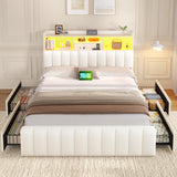 Full Size Bed Frame with Bookcase Headboard and Storage Drawers