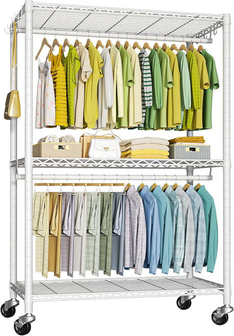 FUTASSI P3 Rolling Clothes Rack, Clothing Racks for Hanging Clothes, Heavy Duty Garment Rack with Wheels, Freestanding Portable Closet Organizer 39.4'' W x 14'' D x 78.5'' H, Max Load 464 LBS, Gold